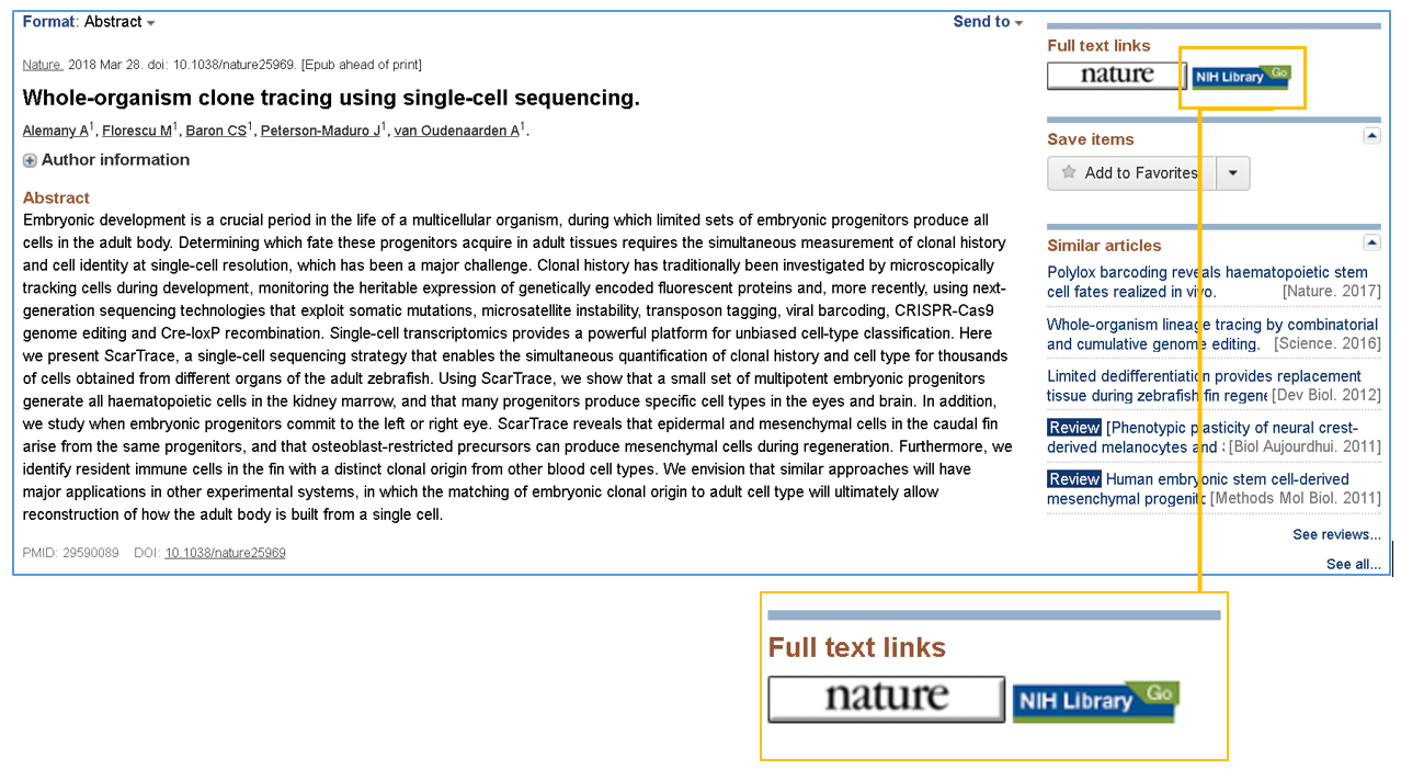 Image of how to request material in ILLiad from a PubMed or other database search