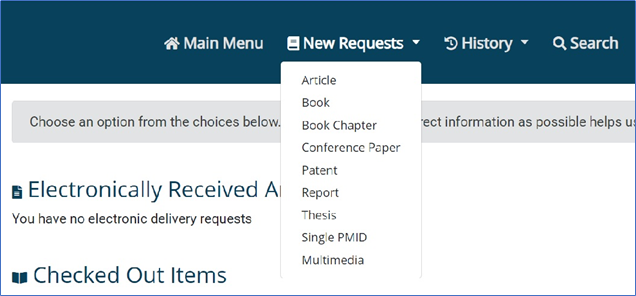 Image of how to enter a new request in ILLiad